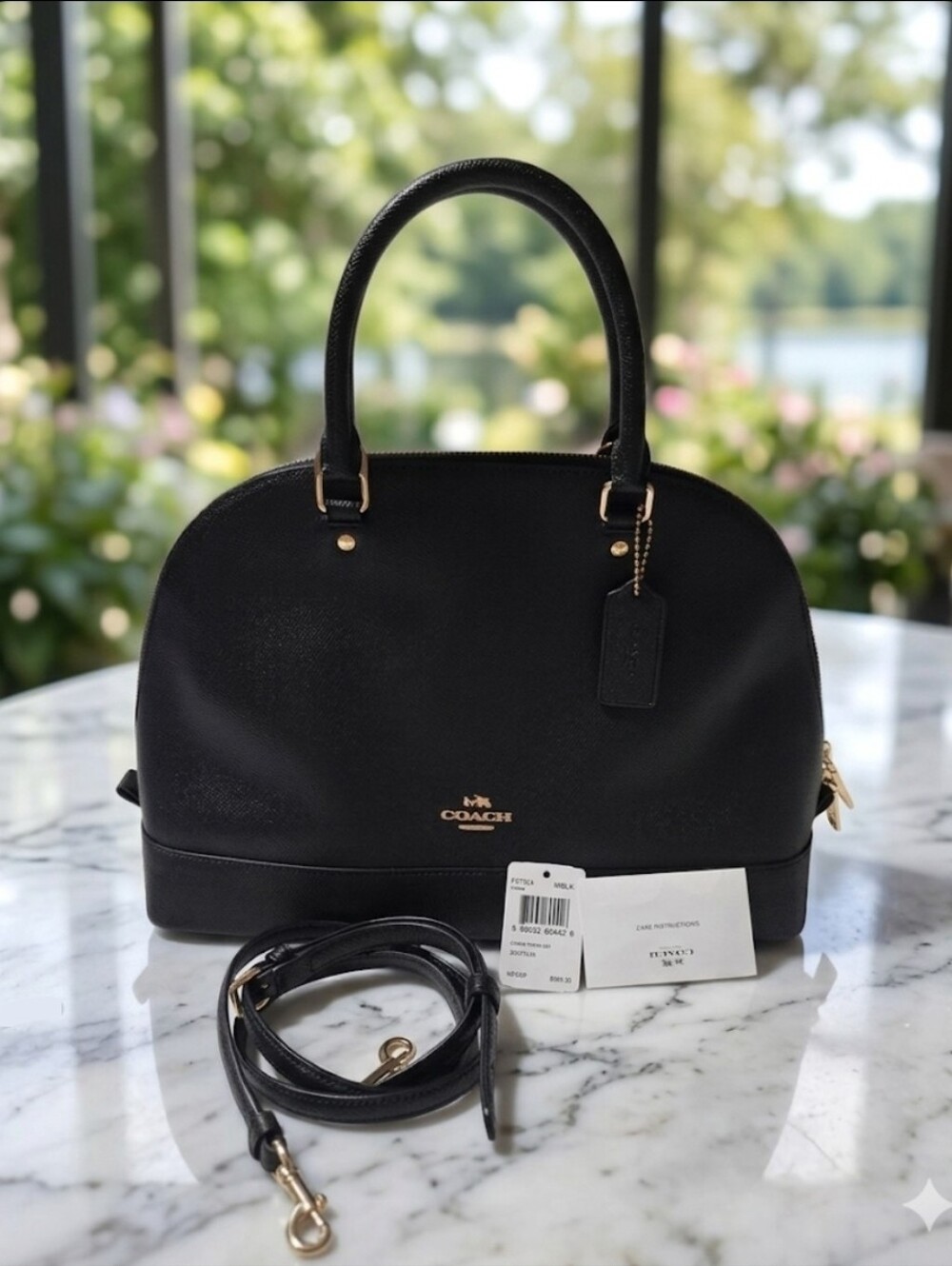 Coach Black Saffiano Leather Dome Satchel with Gold Hardware